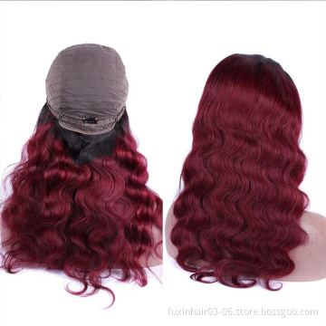 Ombre Lace Closure Wig Body Wave Honey Blonde Wigs Human Hair Lace Front Remy Brown Burgundy 99J Color Body Wave Frontal Wig